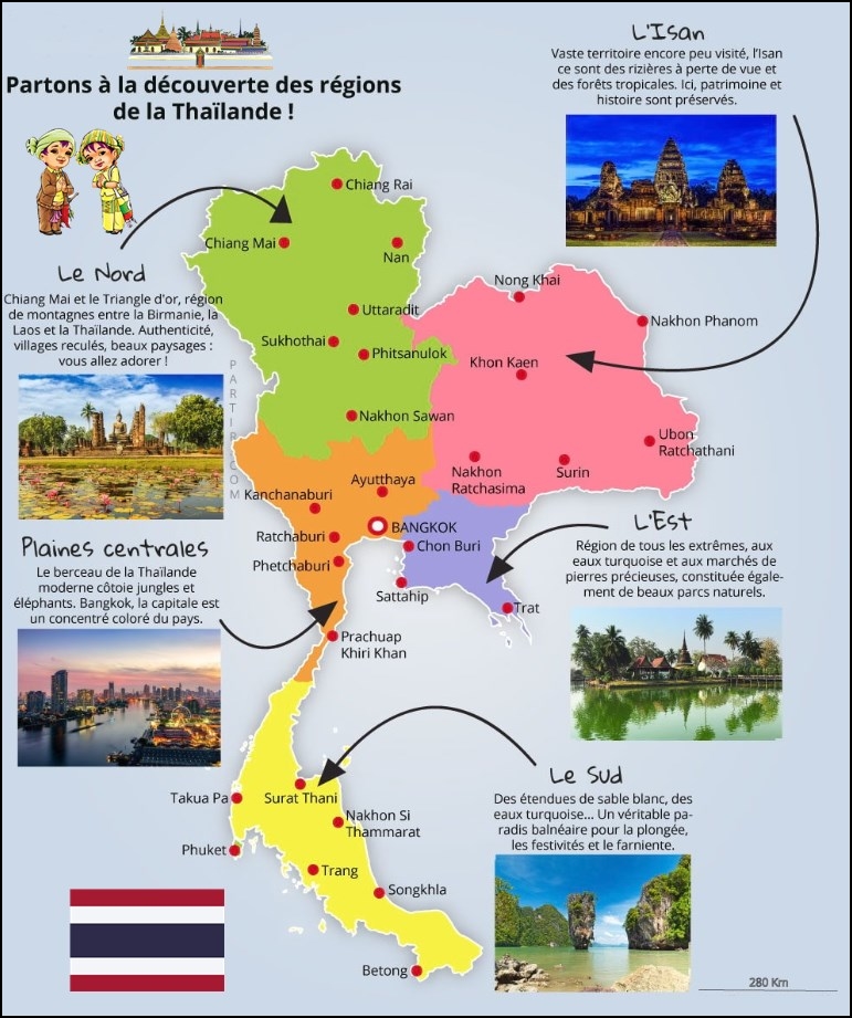 Carte touristique de la Thaïlande 